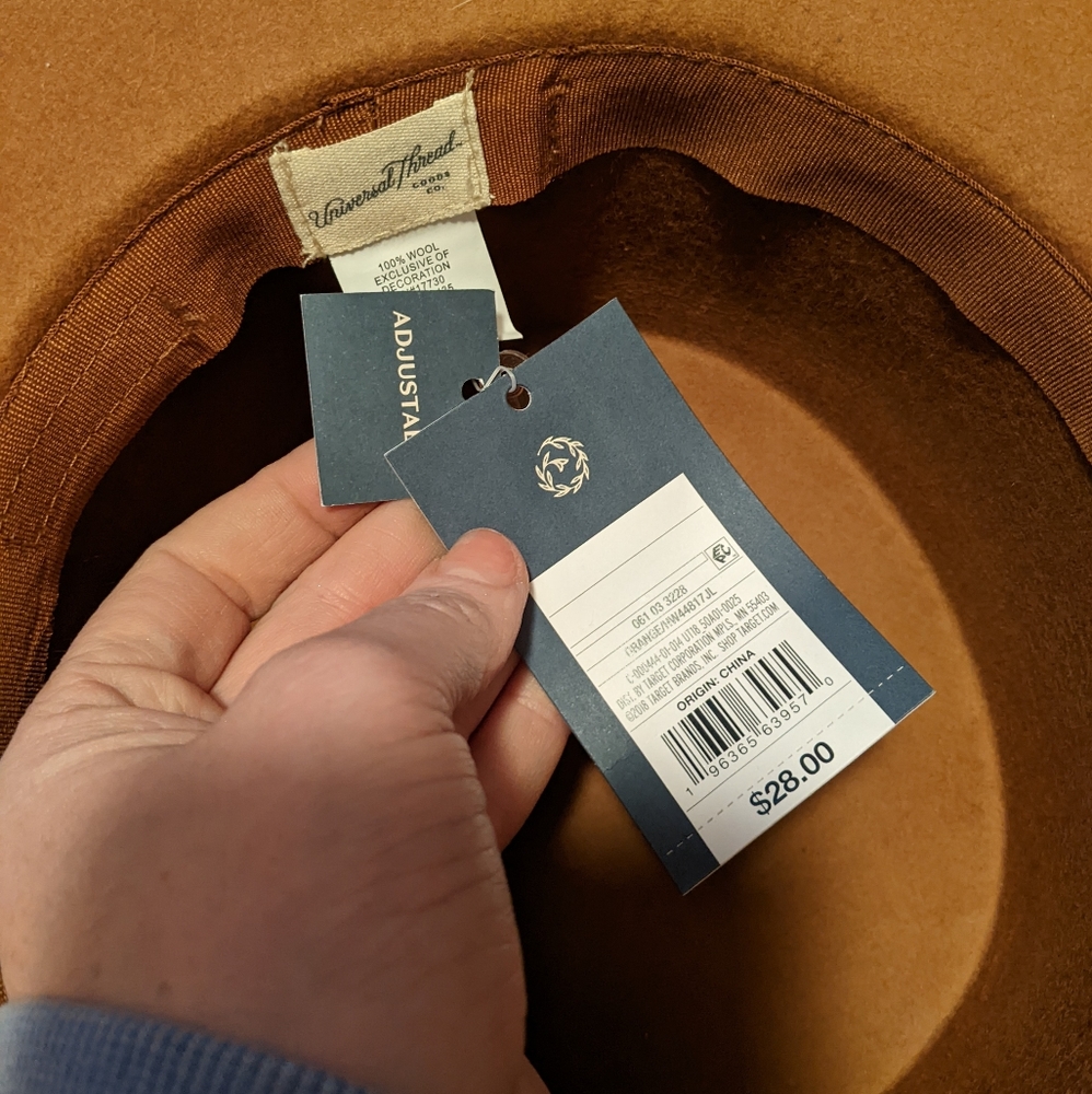 NWT Universal Thread Wide Brim Felt Boater Hat with Decorative Band Rust Color - Picture 6 of 6